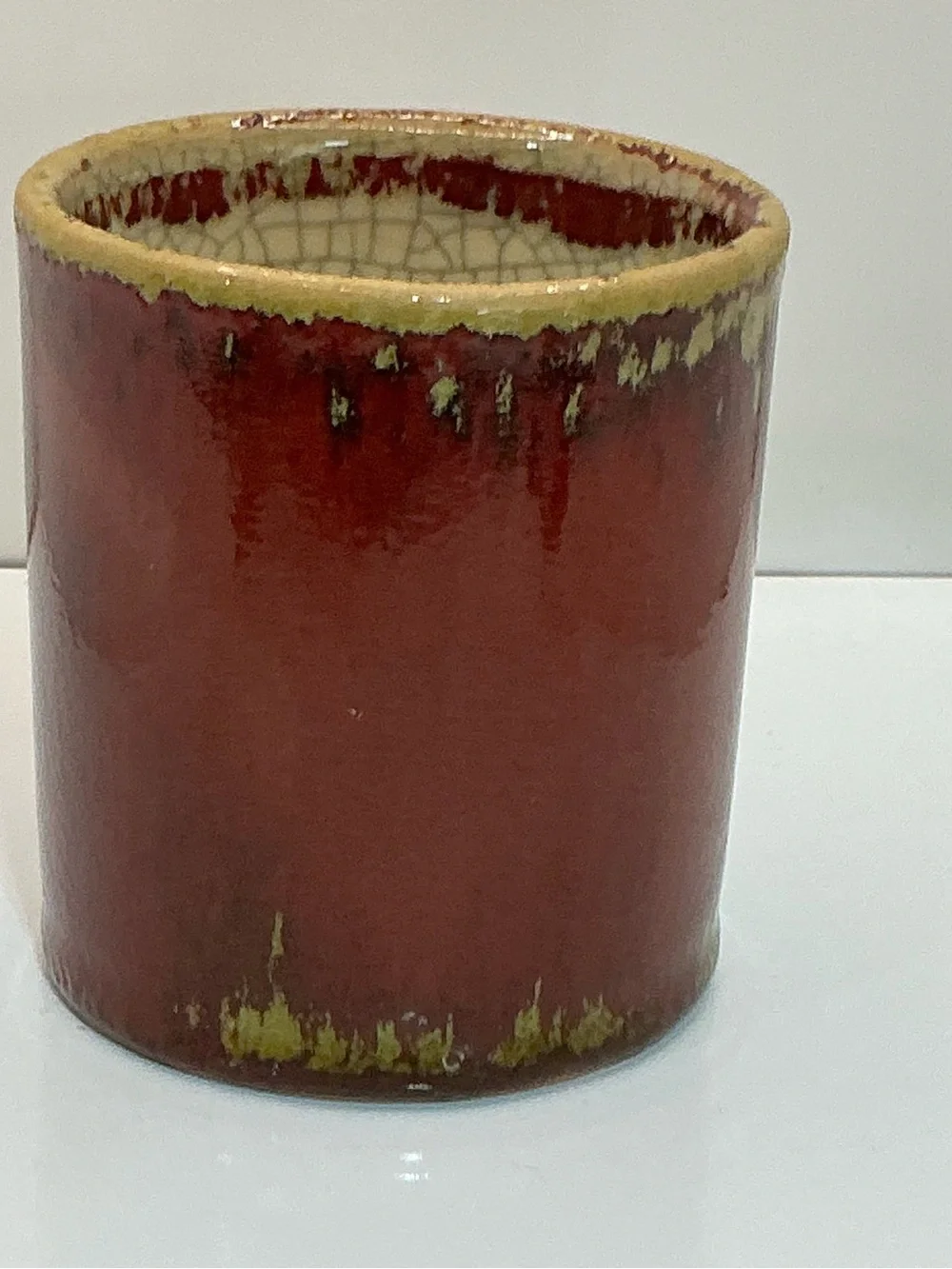 Pier 1 Crackle Collection Rustic Red Green Ceramic Coffee Mug Cup